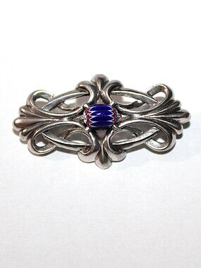 Sterling Silver Scroll Work Kabana Bead Focal Brooch